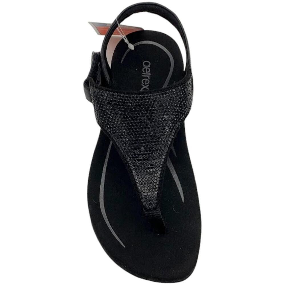 Aetrex Kelly Sparkle Orthotic Thong Sandal Black - Medium - Picture 2 of 3